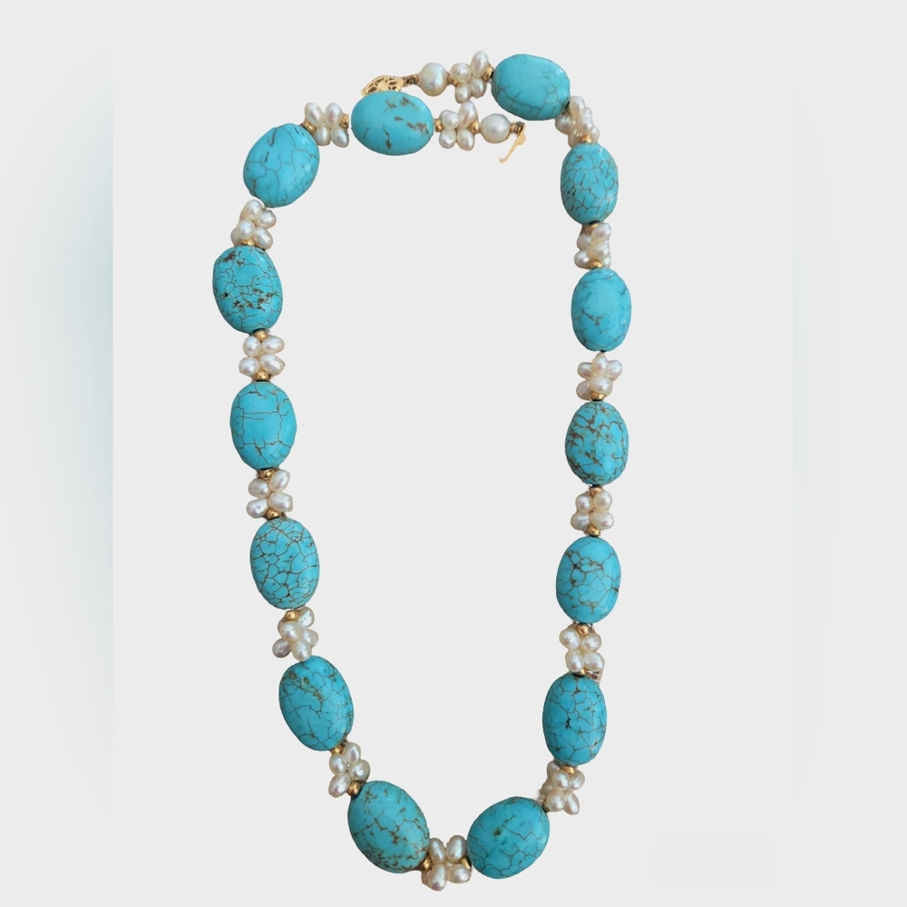 14K Gold/Turquoise/Seed Pearl 18" necklace